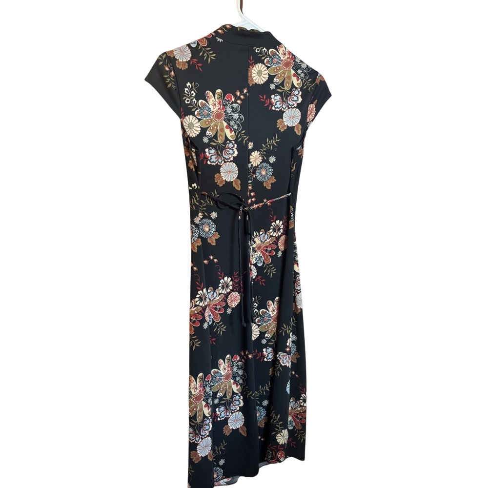 Soulmates Black Floral V-Neck Cap Sleeve Midi Tie Back Dress Medium - Picture 5 of 8